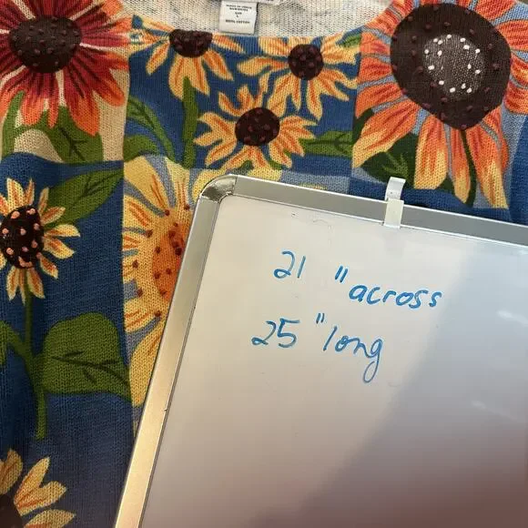 NorthStyle Sweater Womens Large Sunflower Floral Pullover Blue Beige Knit Boho L - Picture 12 of 12